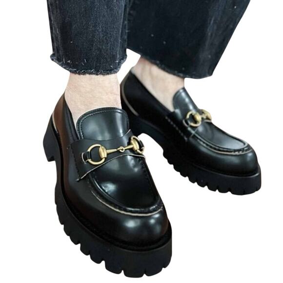 Gucci Leather Harald Loafers Horsebit Platform Lugged Sole Italy Black Size 35/5 - Picture 1 of 9